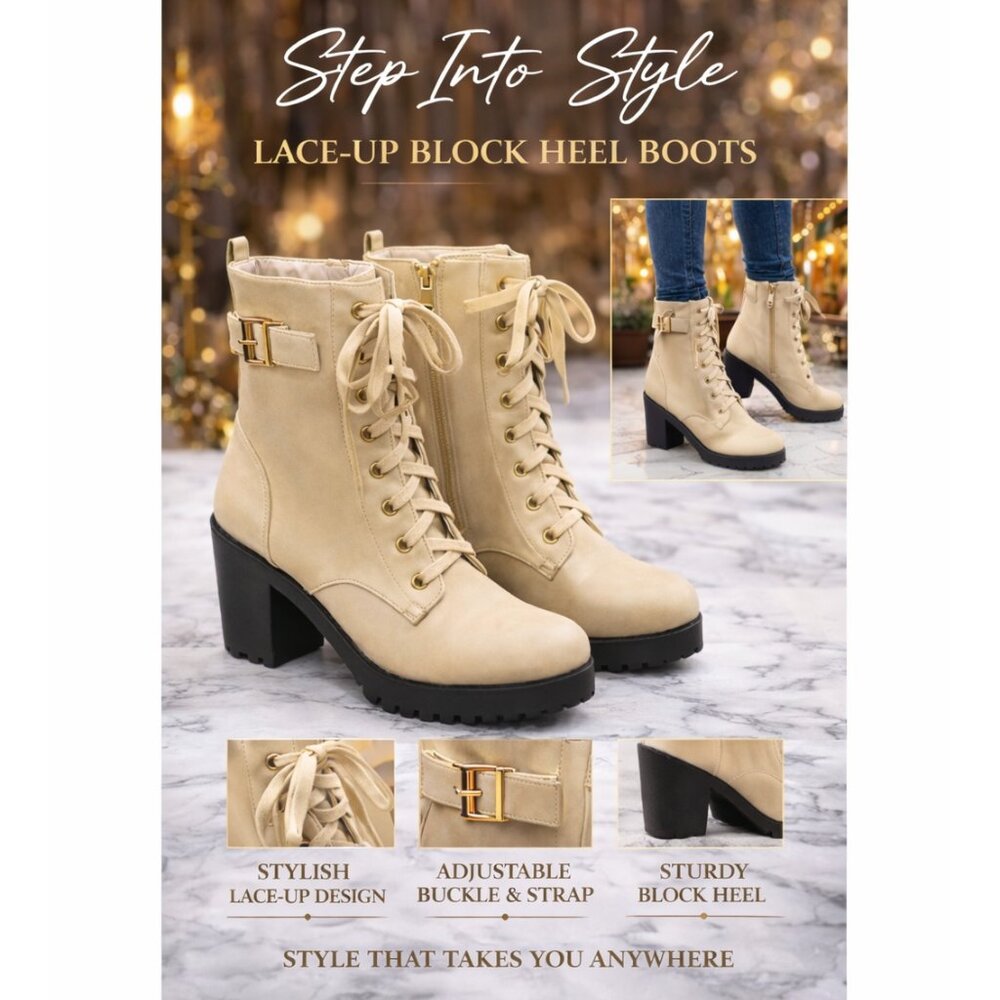 Eye Candis Beige Lace Up Combat Boots